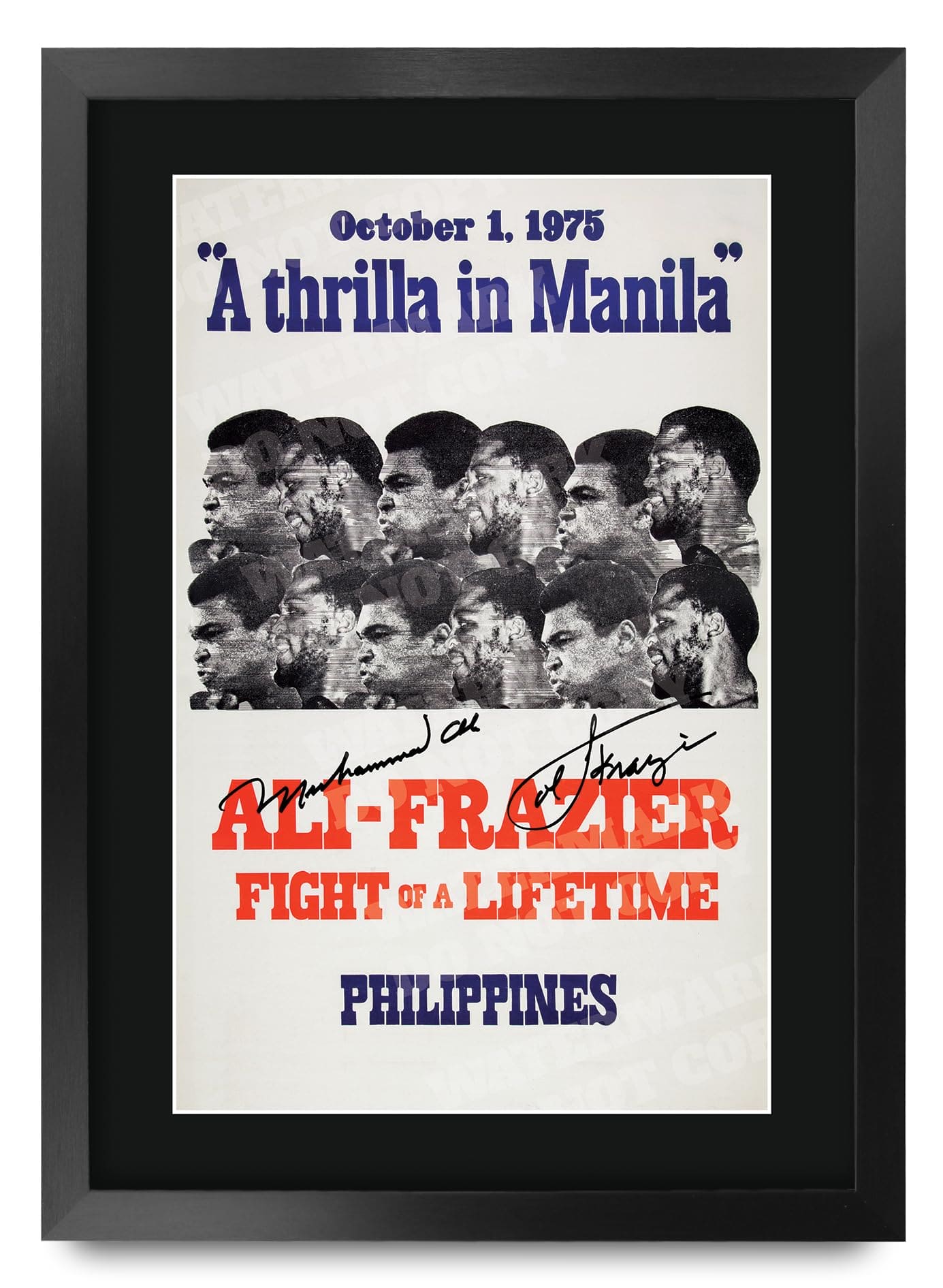 HWC Trading FR A3 Joe Frazier v Muhammad Ali 1975 Bout Gifts Printed Signed Autograph Poster for Boxer Memorabilia Fans - A3 Framed