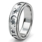 Spinner Rings for Women Fidget Rings for Anxiety - Star and Moon Engraved Platinum Plated Silver Spinner Ring to Reduce Stress & Anxiety Size R - Anxiety Ring & Fidget Toy Gift for Women & Men