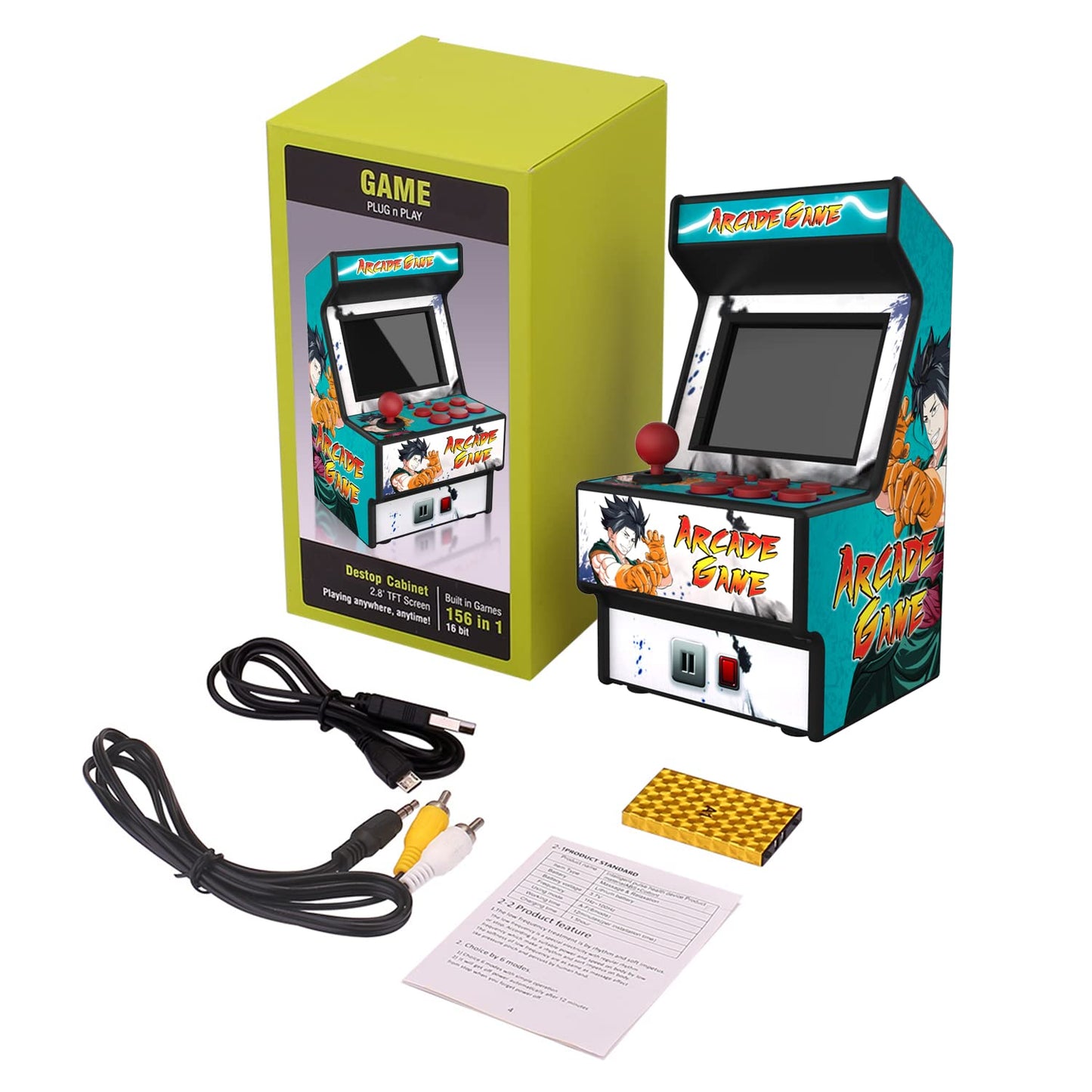 Mini Arcade Machine, Handheld Games Console with 156 Classical Games, 2.8” Full Colour Screen, Rechargeable Battery Mini Retro Game Player Support for Connecting TV, Present for Kids and Adult