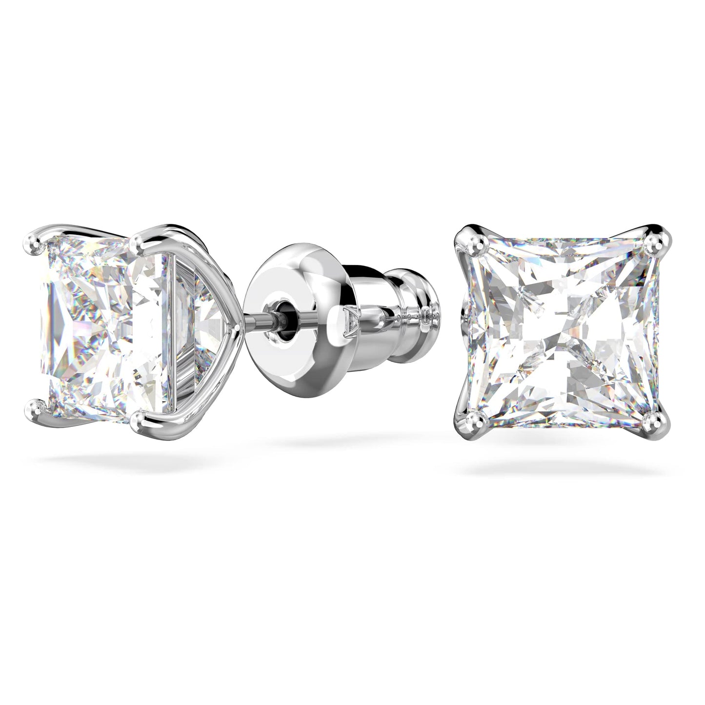 Swarovski Attract stud earrings, Square cut, White, Rhodium plated