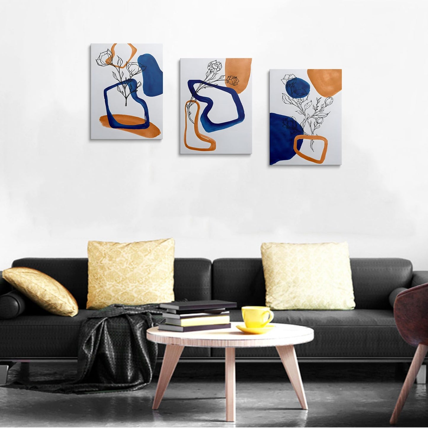 Abstract Canvas Wall Art for Living Room Blue and Gold Painting Navy Blue Prints Pictures Gold Art Decor Modern Boho Artwork for Bedroom Bathroom Kitchen Home Decorations 30x40cm 3Pcs, YH1202