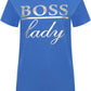 WearAll Women's Plus Boss Lady Slogan Foil Print Short Sleeve T-Shirt New Ladies Top - Blue - 18