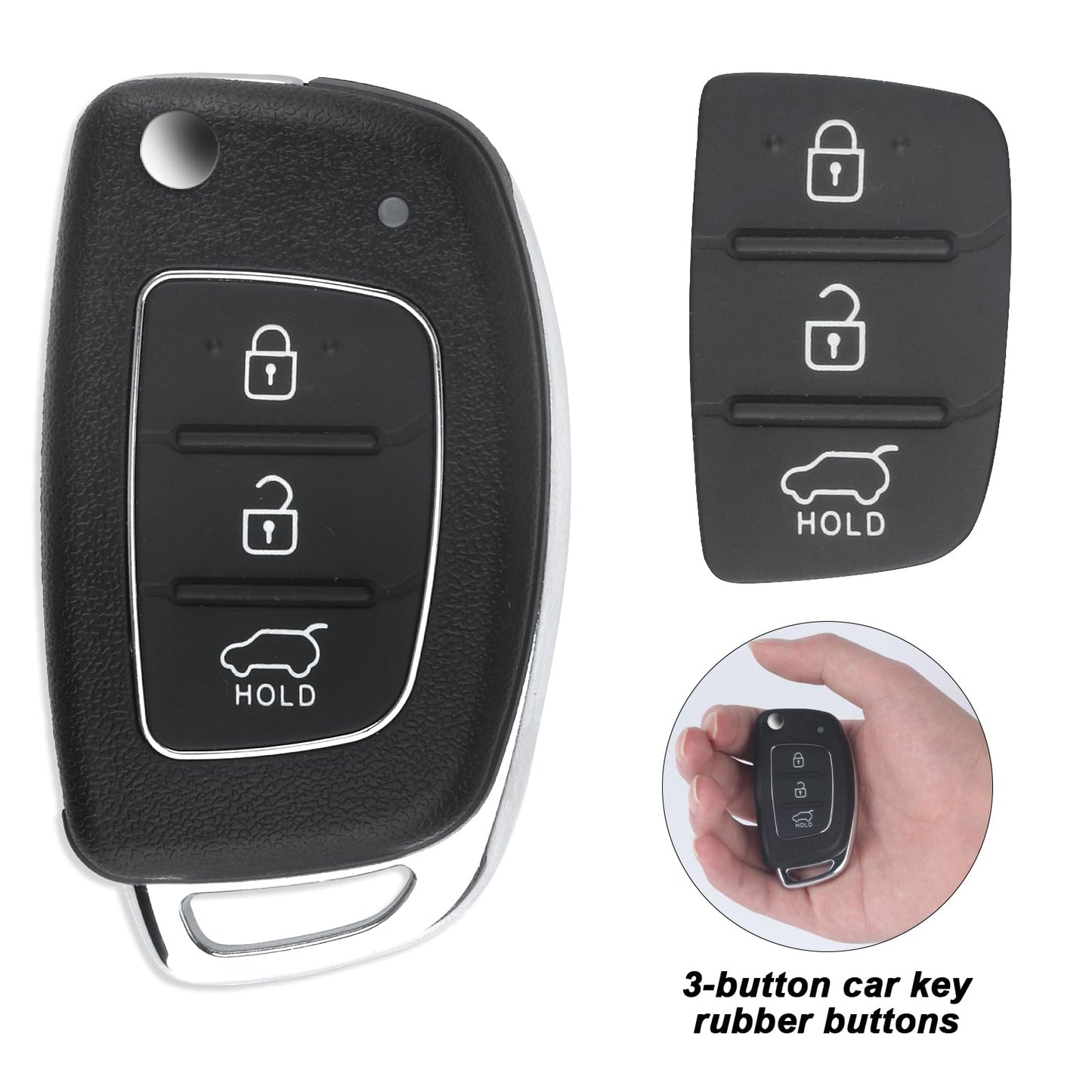 Car Key Fob Case, 3 Buttons Key Fob Cover Replacement Compatible with Hyundai i20 i40 i10 i30 ix30 ix20 ix35 ix45 ix55 Elantra Santa Fe Tucson, Remote Control Car Key Cover Shell Accessories