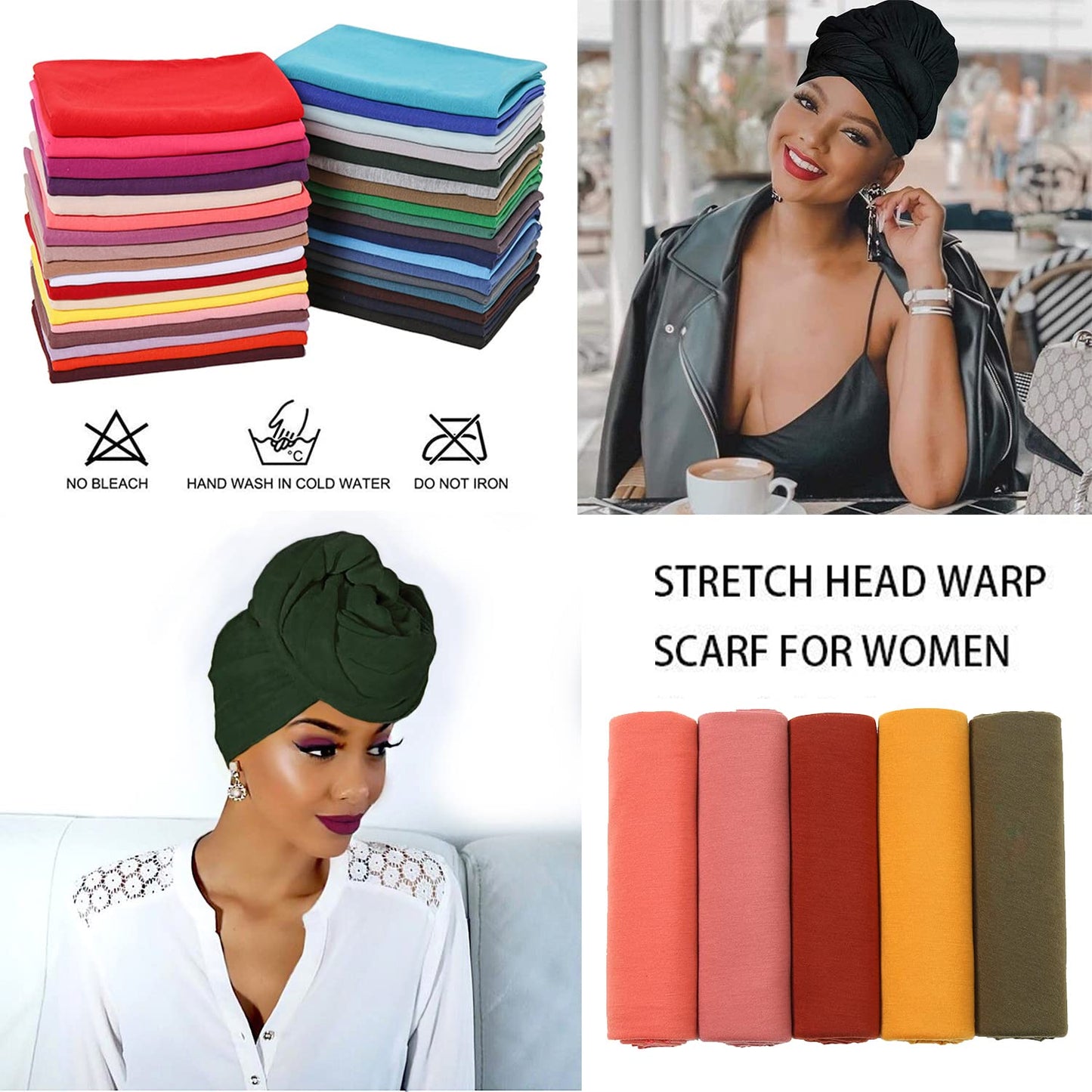 Head Wraps for Black Women Stretch Jersey Turban Head Wrap Knit Headwraps Extra Long Hair Scarf African Hair Wraps for Women