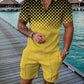 Size 2XL Yellow Black Dot Mixed Mens Short Sets 2 Piece Outfits Polo Shirt Fashion Summer Tracksuits Casual Set Short Sleeve and Shorts Set for Men