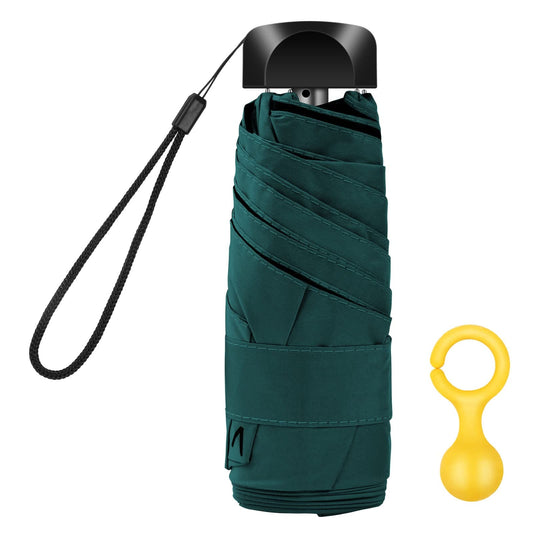 Vicloon Mini Travel Umbrella, Pocket Umbrella Foldable Compact with Flat Handle, 6-Rib Light-Weight Waterproof Sturdy and Portable Umbrella, Rain and Sun Umbrella, UPF>50+ Protection (Dark Green)