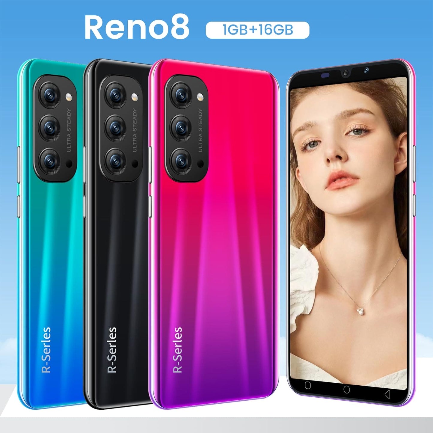 WRTogo Cheap Mobile Phones, Android 9.0 with 5.0" Display, 16GB ROM/(Expandable up to 128GB), Dual SIM Dual Camera, 3000mAh Battery,GPS/WIFI/Face ID (Reno4-Purple)