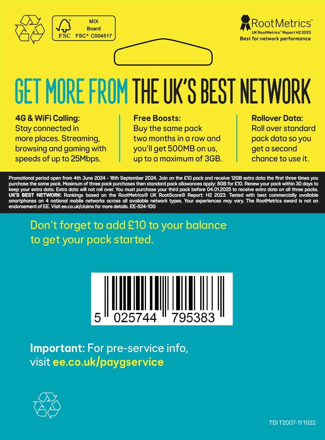 SIM CARD, 3 IN 1 SIM, PAYG, EE