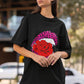 Women's Oversized Baggy Fit Printed Short Sleeve T-Shirts (UK, Alpha, S, Regular, Regular, Black : Lips Printed T-Shirt)