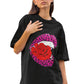 Women's Oversized Baggy Fit Printed Short Sleeve T-Shirts (UK, Alpha, S, Regular, Regular, Black : Lips Printed T-Shirt)