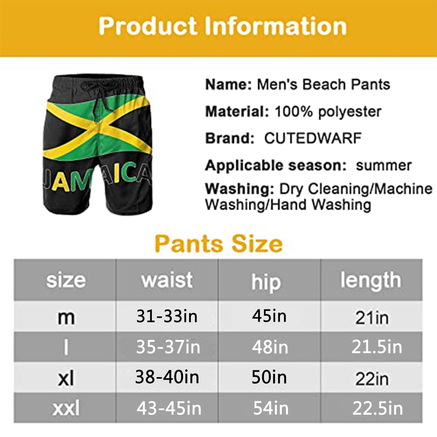 CUTEDWARF Men's Board Shorts Jamaican Flag Swim Trunks Summer Beach Shorts White, X-Large