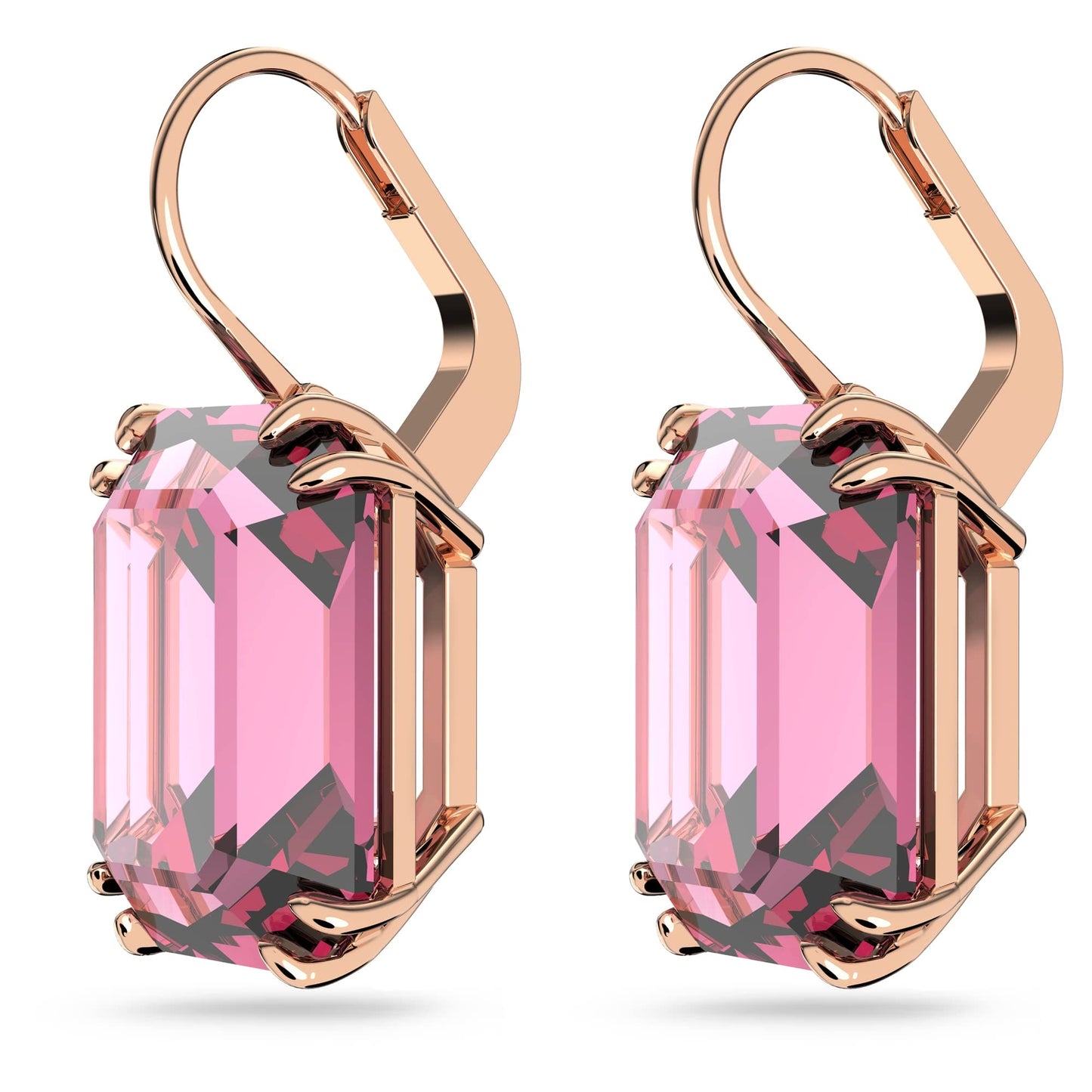 Swarovski Millenia Drop Earrings, Pink Octagon Cut Crystals in a Rose Gold Tone Plated Setting, from the Millenia Collection