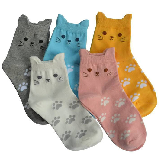 Jeasona 5 Pairs Cat Socks Women 4-7 Cotton Cat Gifts for Cat Lovers Birthday Gifts for Mum/Her/Girlfriend Christmas Gifts for Women