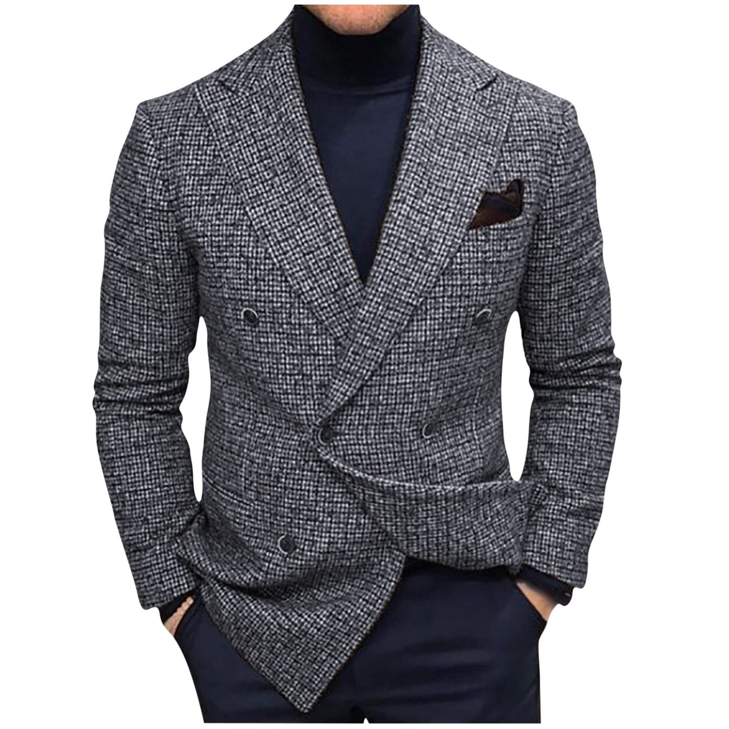 MXETWJEL Mens Blazer Double Button Checked Suit Jacket Lapel Smart Casual Formal Jackets Coat Non Iron Wrinkle-Resistant Office Work Outerwear Sale Clearance Uk Men's Dress Coat for Banquet, Wedding