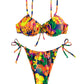 OYOANGLE Women's 2 Piece Tropical Print Underwire Swimsuit Tie Side Thong Bikini Set Multicolor S