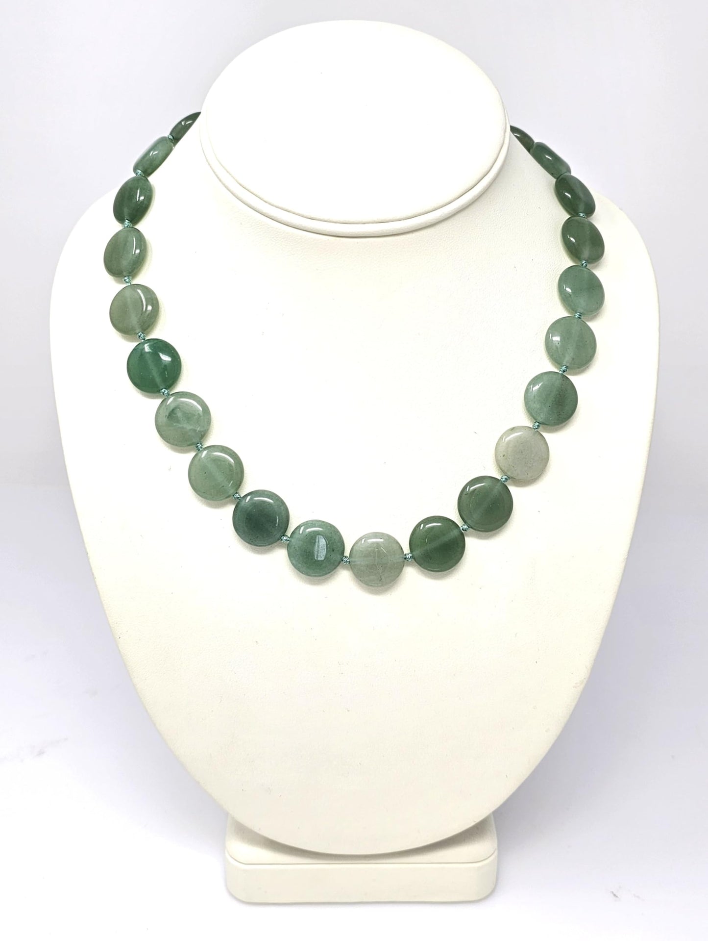 TreasureBay Handmade Beaded Necklace for Women and Girls | 16mm Round Disc Shape Beads Natural Gemstones Healing Crystal Jewellery Necklace (Green Aventurine)