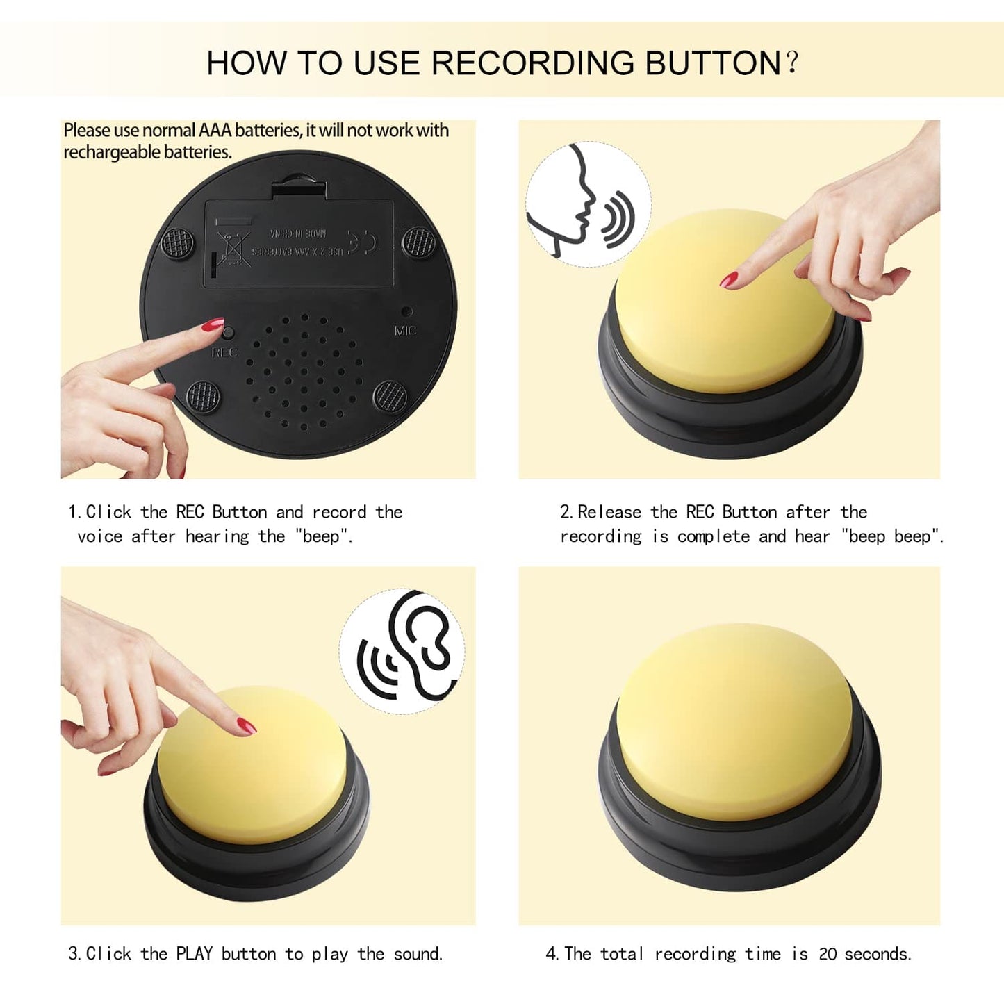 Voice Recording Button, Dog Buttons for Communication Pet Training Buzzer, 30 Second Record & Playback, Funny Gift for Study Office Home (6 Packs)