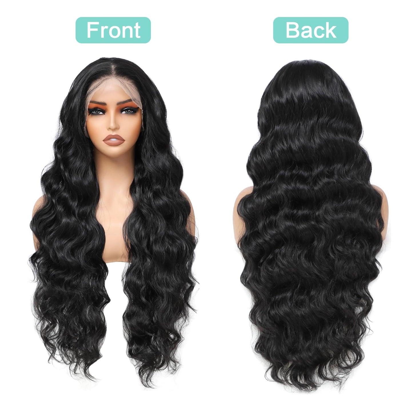 Humistwbiu Body Wave Wigs 13x6 Lace Front Wig Pre-Plucked Hairline with Baby Hair Transparent Swiss Lace Heat Resistant Synthetic Hair Glueless Lace Front Wavy Wigs for Women 32 Inch (#Black）