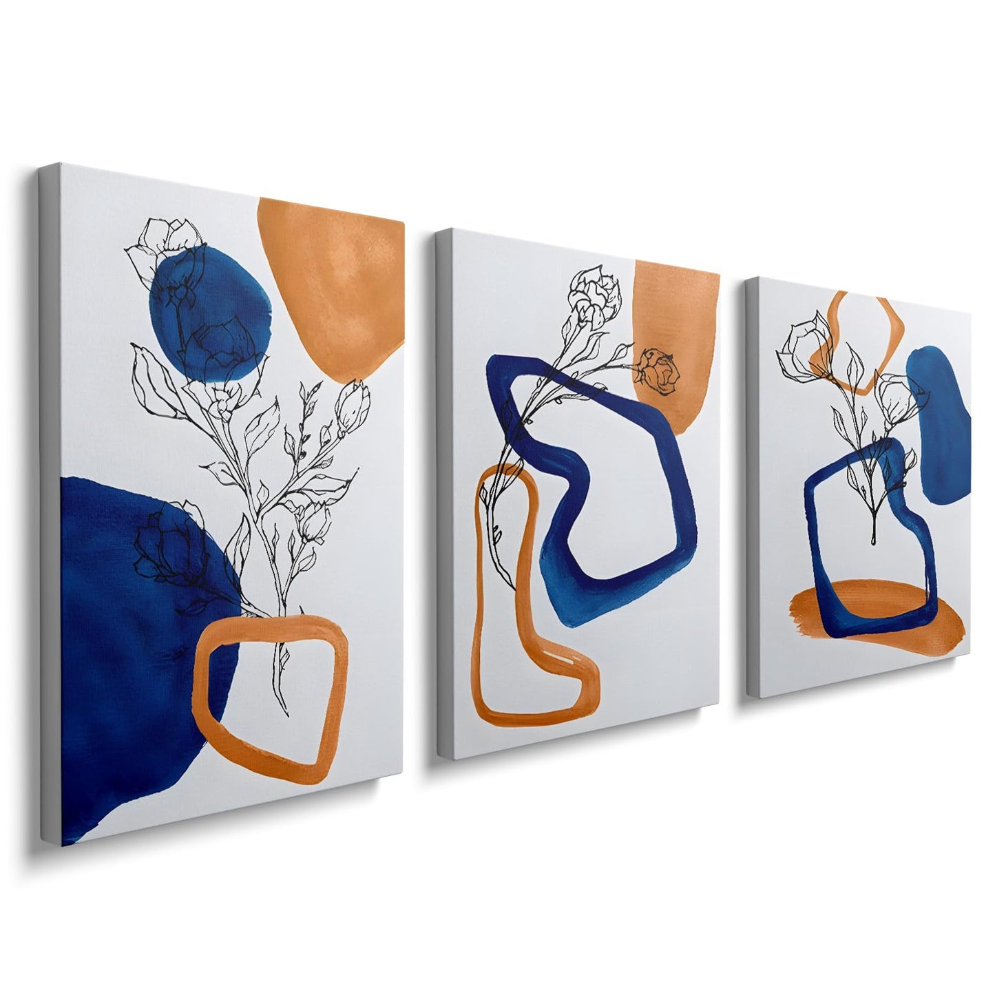 Abstract Canvas Wall Art for Living Room Blue and Gold Painting Navy Blue Prints Pictures Gold Art Decor Modern Boho Artwork for Bedroom Bathroom Kitchen Home Decorations 30x40cm 3Pcs, YH1202