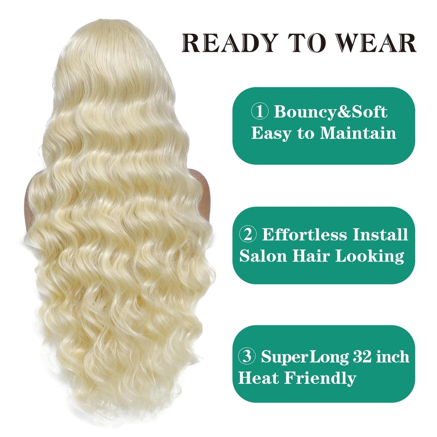 Humistwbiu Body Wave Wigs 13x6 Lace Front Wig Pre-Plucked Hairline with Baby Hair Transparent Swiss Lace Heat Resistant Synthetic Hair Glueless Lace Front Wavy Wigs for Women 32 Inch (#613)