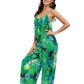 BUENOS NINOS Women's V Neck Floral Maxi Dress Boho Printed Adjustable Spaghetti Strap Ethnic Beach Long Dress with Pockets 3XL Jungle Green Jumpsuit