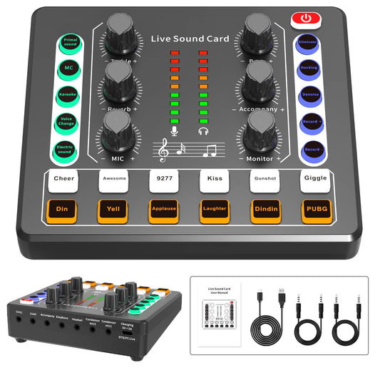 Audio Mixer,Audio Interface with DJ Mixer Live Sound Card Effects and Voice Changer,podcast equipment bundle Stereo DJ Studio Streaming, Prefect for live Streaming/Podcasting/Gaming