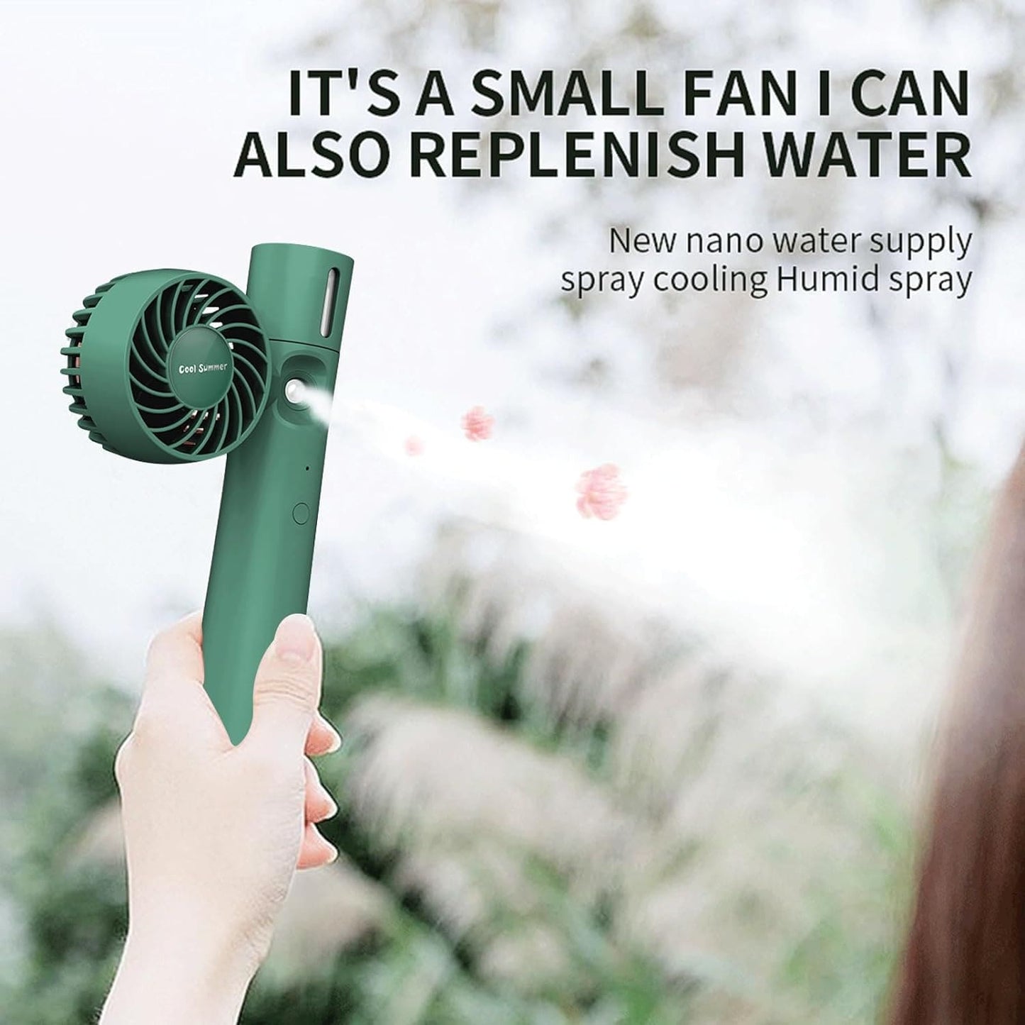 Gofemial Handheld Fan Portable Mini Misting Fan, USB Handheld Personal Mister Fan Rechargeable with LED, 3 IN 1 Battery Operated Spray Water Mist Fan, Mini Fans for Makeup Travel Outdoors