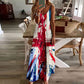 Women Trendy Loose Long Dress Tunic Sundresses Clearance Union Jack Women Fashion Sling Mid-Waist V-Neck Sleeveless Stripe Printing Slim Beach Long Dress Sale UK