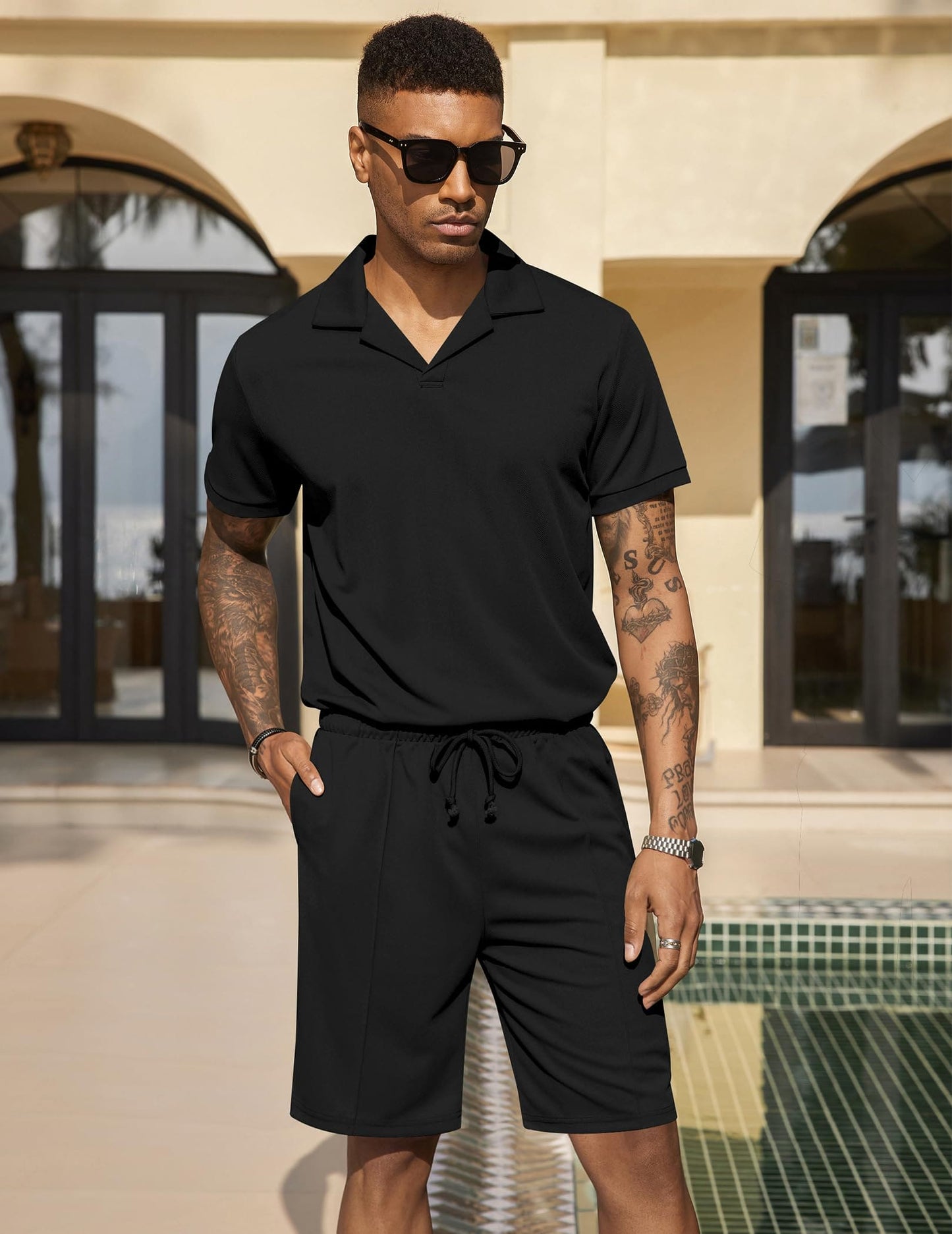 COOFANDY Men's Polo Shirt and Shorts Set 2 Piece Outfits Fashion Summer Tracksuits Short Sleeve Casual Polo Suit