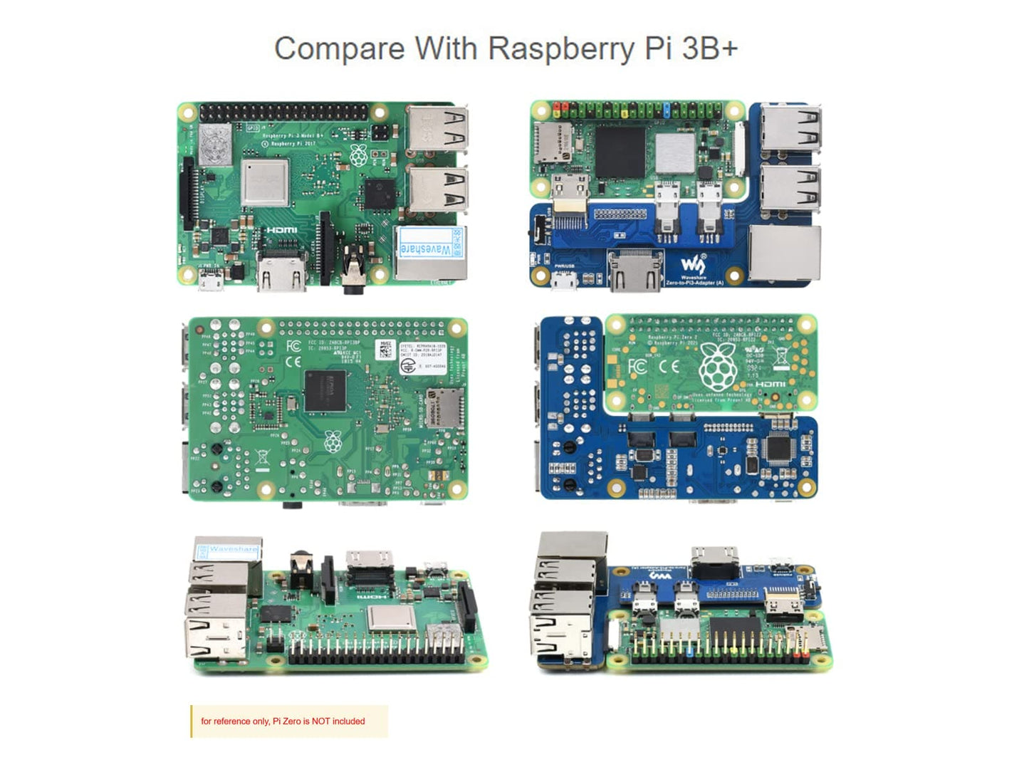 Waveshare Pi Zero to Raspberry Pi 3 Model B/B+ Adapter, Onboard 4-CH USB Interface, 100M Ethernet Port and HDMI Port, Alternative for Raspberry Pi 3B/B+, Support Pi Zero and Zero 2W