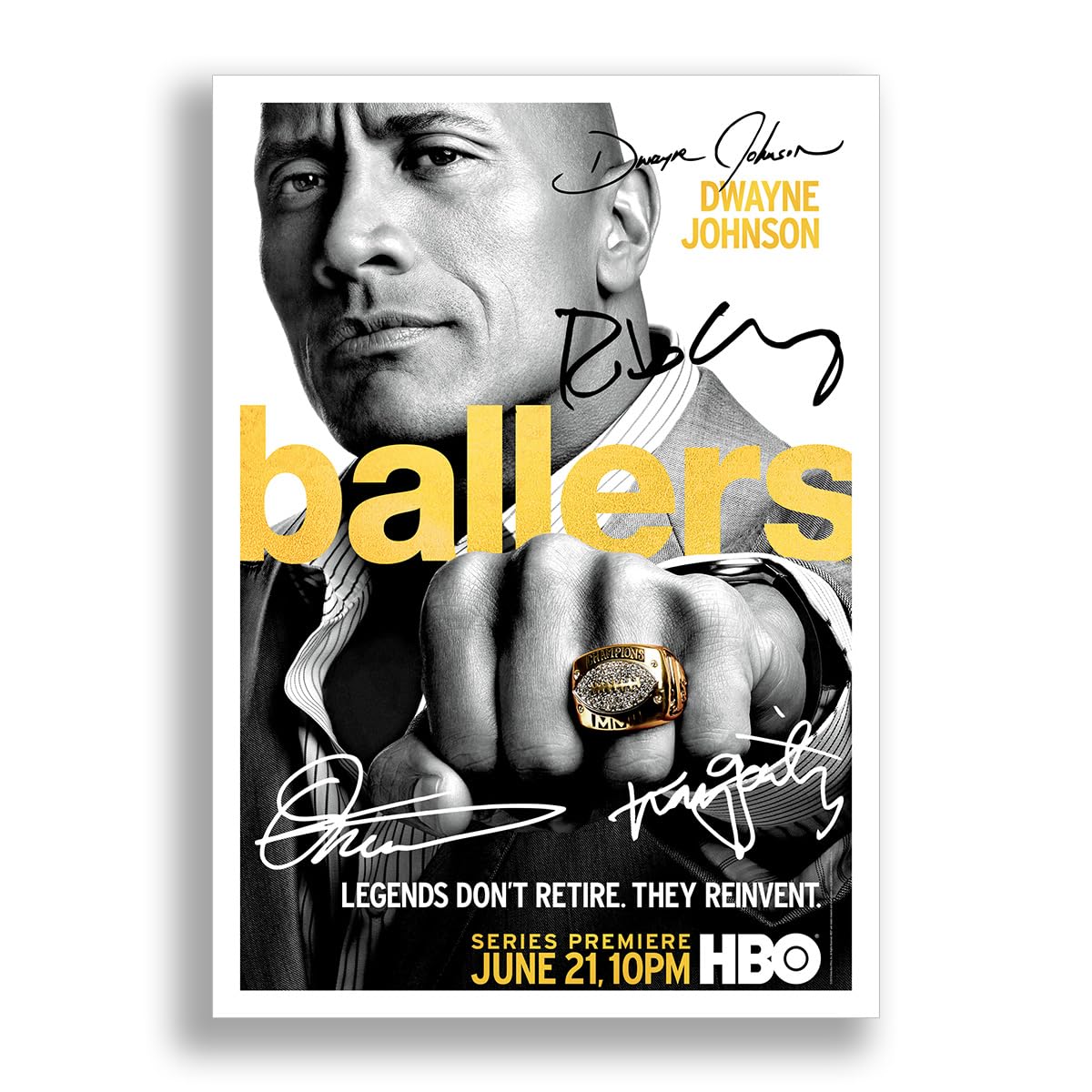 Memorabilia Ballers Cast Signed Autograph Signature Autographed A4 Poster Photo Print Photograph Artwork Wall Art Picture TV Show Series Season DVD Boxset Gift Dwayne Johnson (POSTER ONLY)