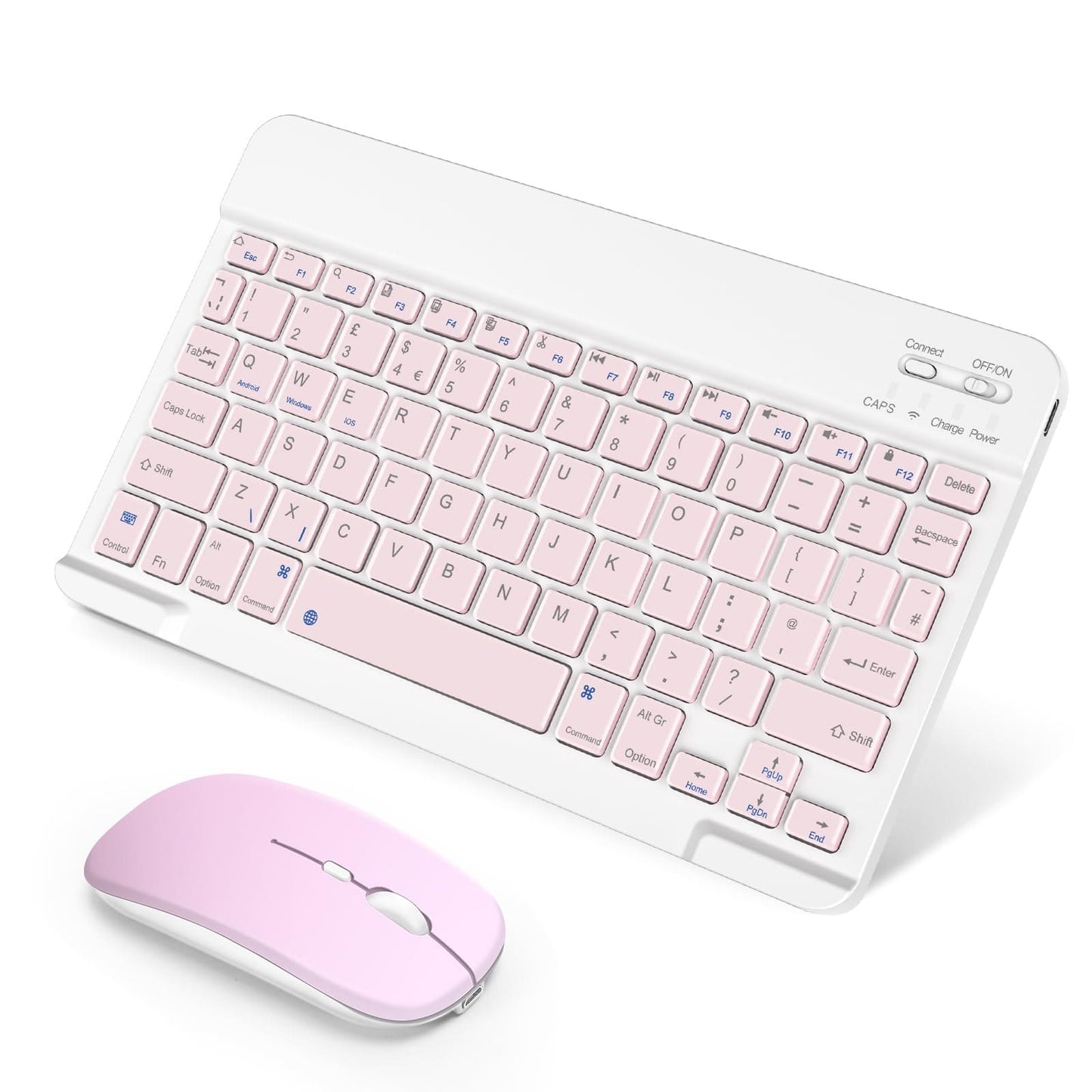 Portable Bluetooth Keyboard and Mouse, SOPPY Rechargeable Mini Keyboard, Wireless Keyboard for iPad 9.7/iPad 10.2/iPad Air/Pro/Samsung Tab/Lenovo Tab/iOS/Android/Windows, UK Layout (Pink)