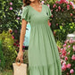 II ININ Summer Dresses for Women UK Short Sleeve Midi Dress V Neck A Line Smocked Long Casual Dress(Light Green,S)