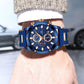 MEGALITH Mens Watches Chronograph Waterproof Watches for Men Blue Face Analogue Wrist Watches Designer Gents Watches Rubber Quartz Luminous Date