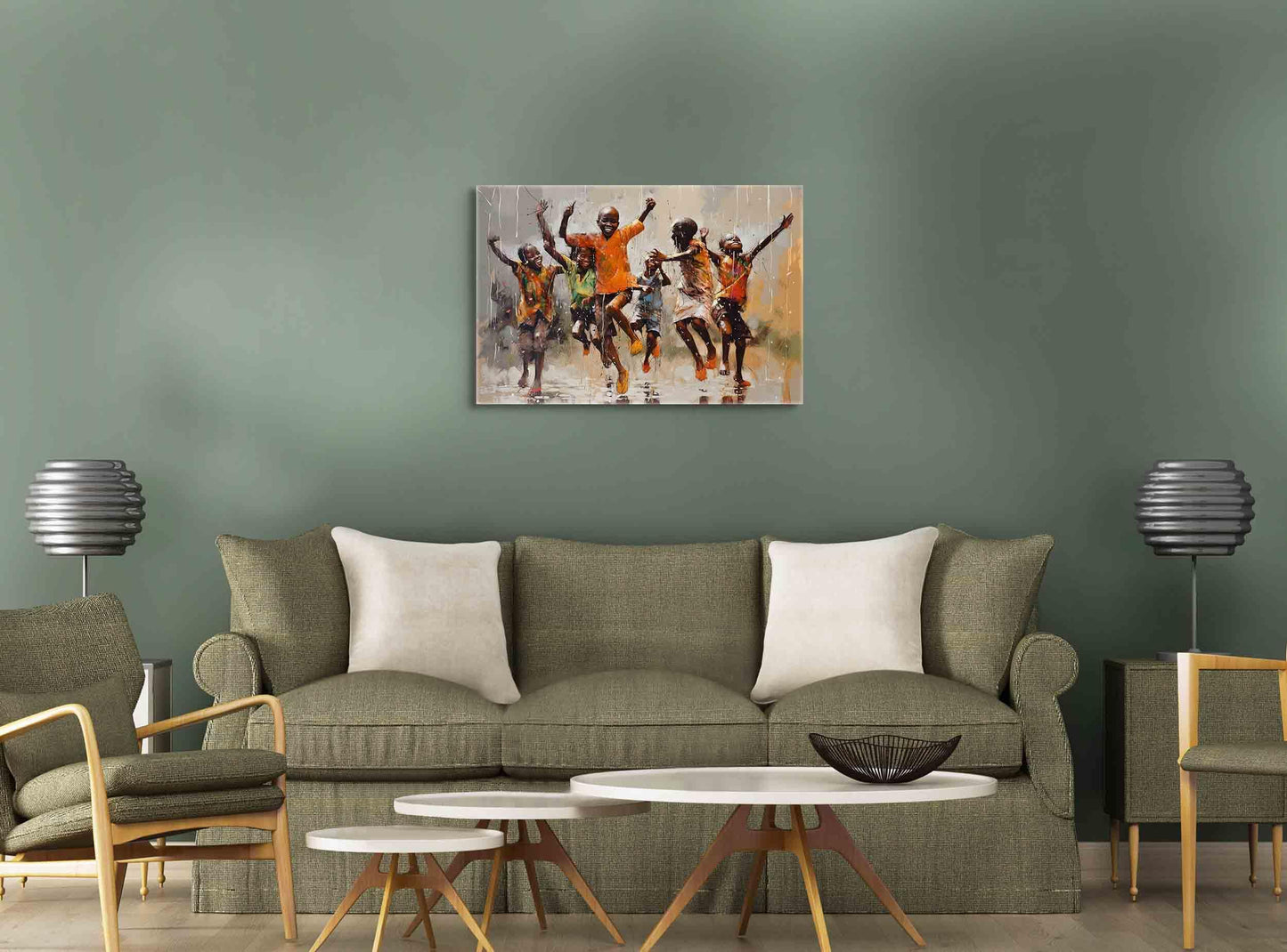 Turaranusy Black Children Art African Kids Play Art Poster African American Canvas Wall Art African Children in Rain African Kids Play Art Poster for Living Room Bedroom Decoration (16x24 In Unframed)