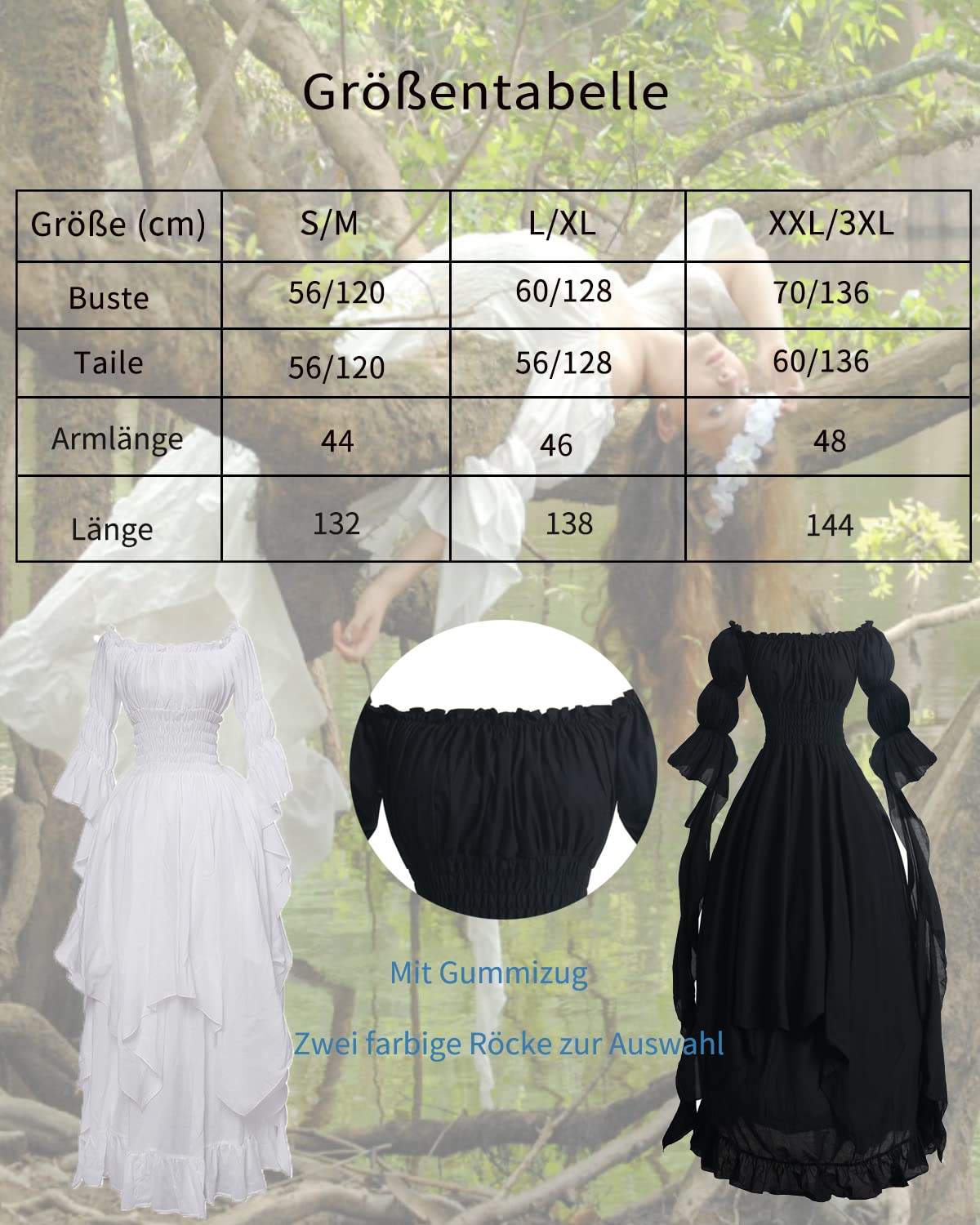 CR ROLECOS Victorian Dress Renaissance Costume Women Gothic Witch Dress Medieval Wedding Dress S/M White