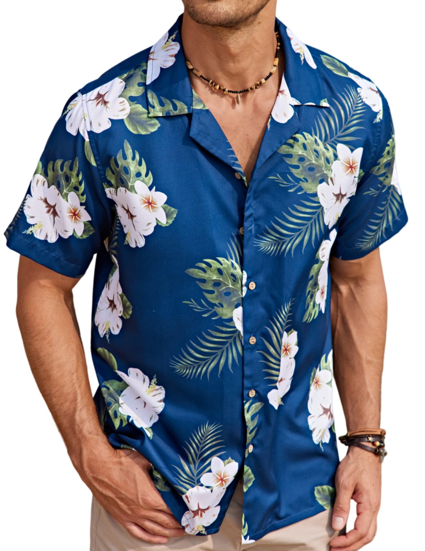 COOFANDY Men's Hawaiian Shirt Short Sleeve Button Up Shirts Summer Linen Shirts