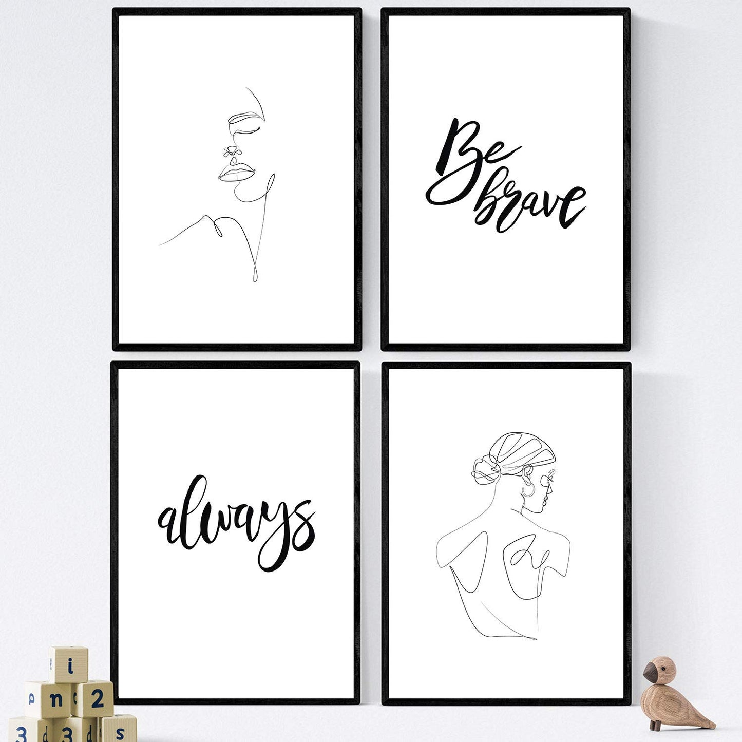 Nacnic Set happy sheets with messages and drawings to a single stroke. Pack of posters 'always brave'. A3 size unframed