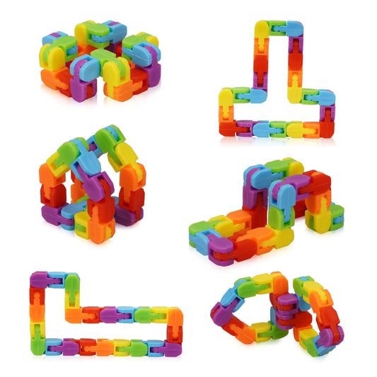 Ganowo Rainbow Fidget Toys Wacky Tracks Snap Click for Kids Students School Finger Sensory Snake Cube Toys Valentines Fidgets Class Gifts for Adults Children Stress Relief ADD ADHD Autism