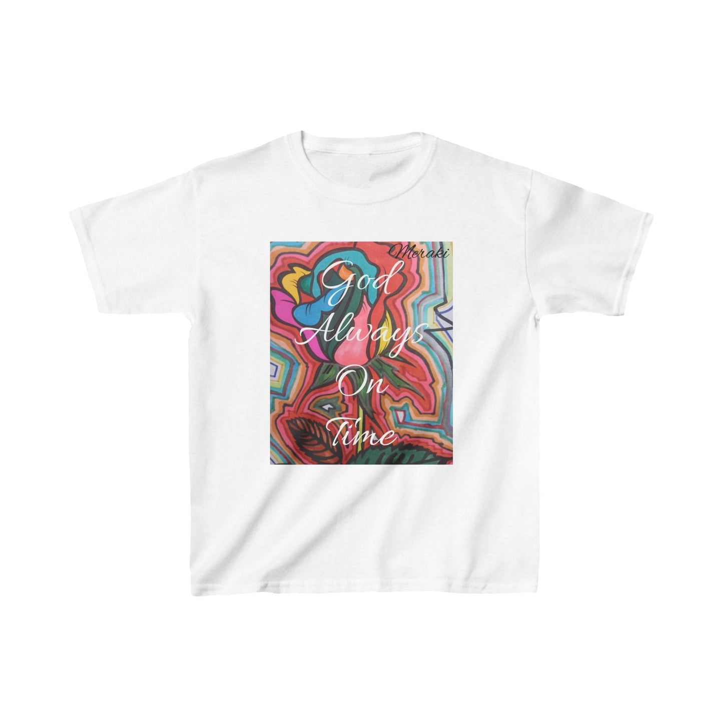 Meraki Rose  god always on time Kids Heavy Cotton™ T-shirt