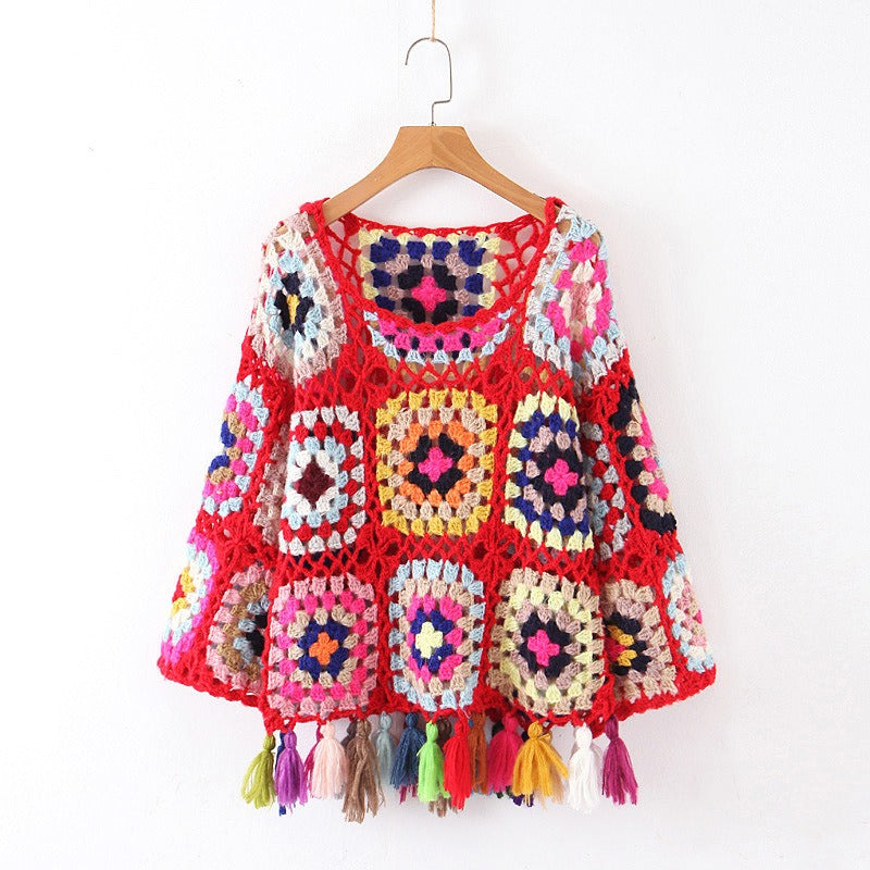 Autumn new crochet color hollow knitwear