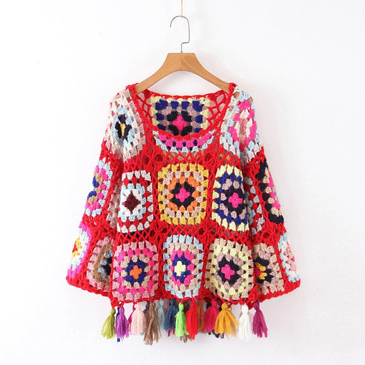 Autumn new crochet color hollow knitwear