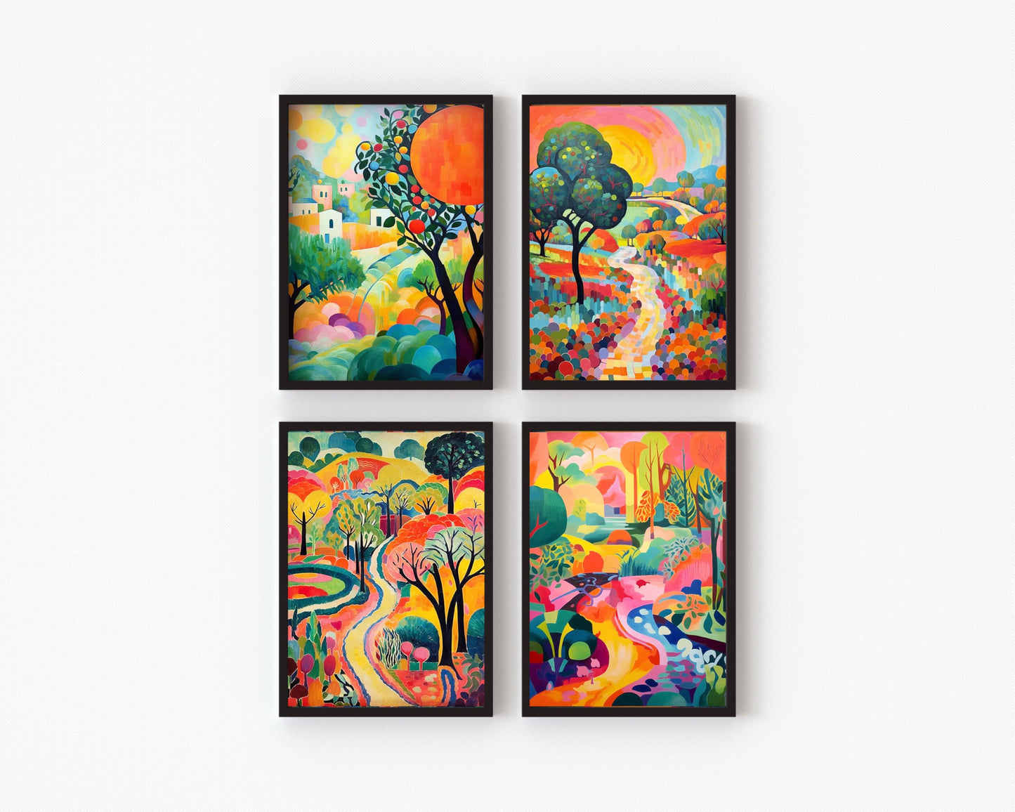 Set of 4 x A4 Size Prints, Matisse Style Wall Art Print, Abstract Wall Art, Wall Art Prints for Living Room, Bedroom, Kitchen, Bathroom Decor, Room Wall Decor Poster & Prints, (Print Only)