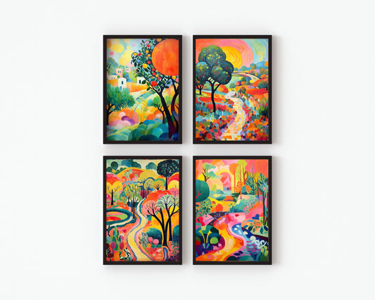 Set of 4 x A4 Size Prints, Matisse Style Wall Art Print, Abstract Wall Art, Wall Art Prints for Living Room, Bedroom, Kitchen, Bathroom Decor, Room Wall Decor Poster & Prints, (Print Only)