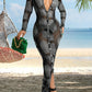 JerXox Sexy Mesh Cover Ups Dress for Women Button Down Beach See Through Long Sleeve Swimwear Tropical Dresses Black