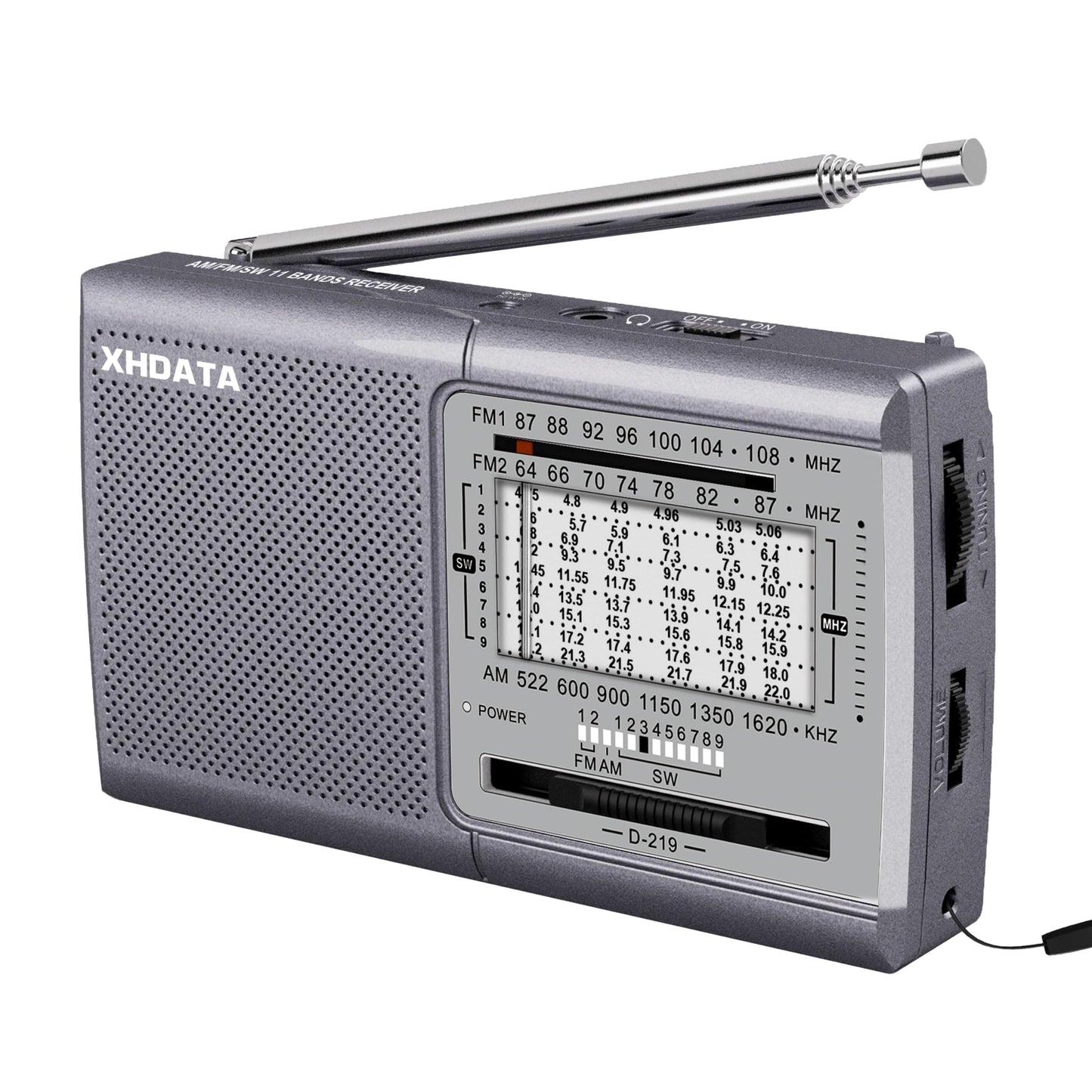 XHDATA D219 Portable Radio Retro FM AM SW Radio Battery Operated for Household Outdoor Camping Hiking Pocket Radio Grey