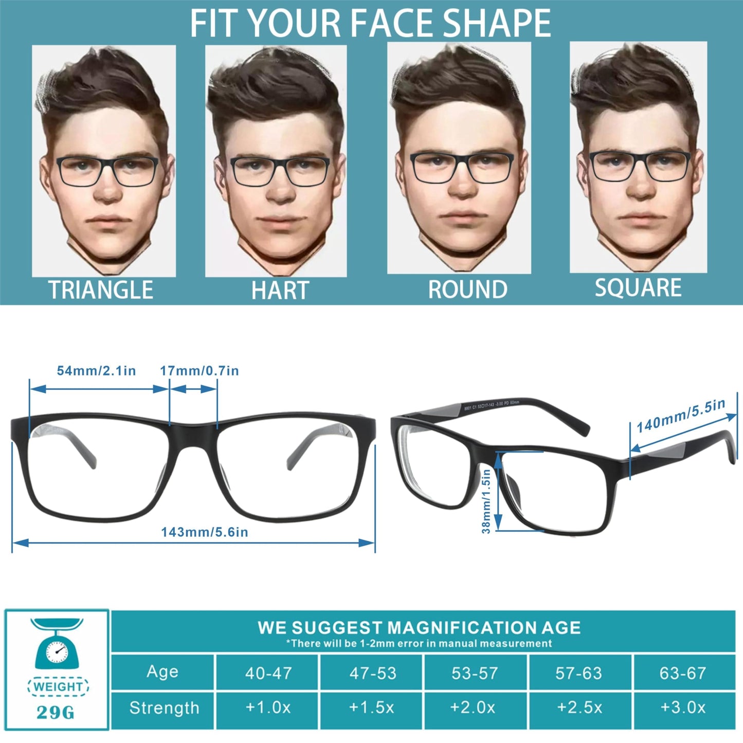 Bifocal Reading Glasses For Men No Line Progressive Multifocus Readers Large Multifocal Flex Focus Dual Vision Bifocals Eyeglasses Wide Transition Trifocal Blue Light Computer lightweight Frame +2.5