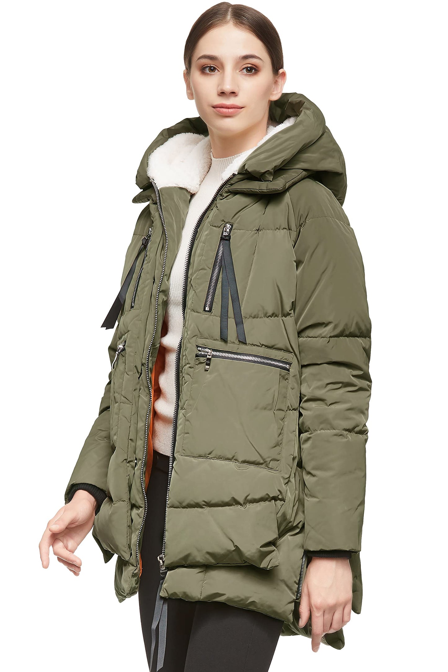 Orolay Women's Thickened Down Jacket Hooded Long Puffer Coat for Winter Green S