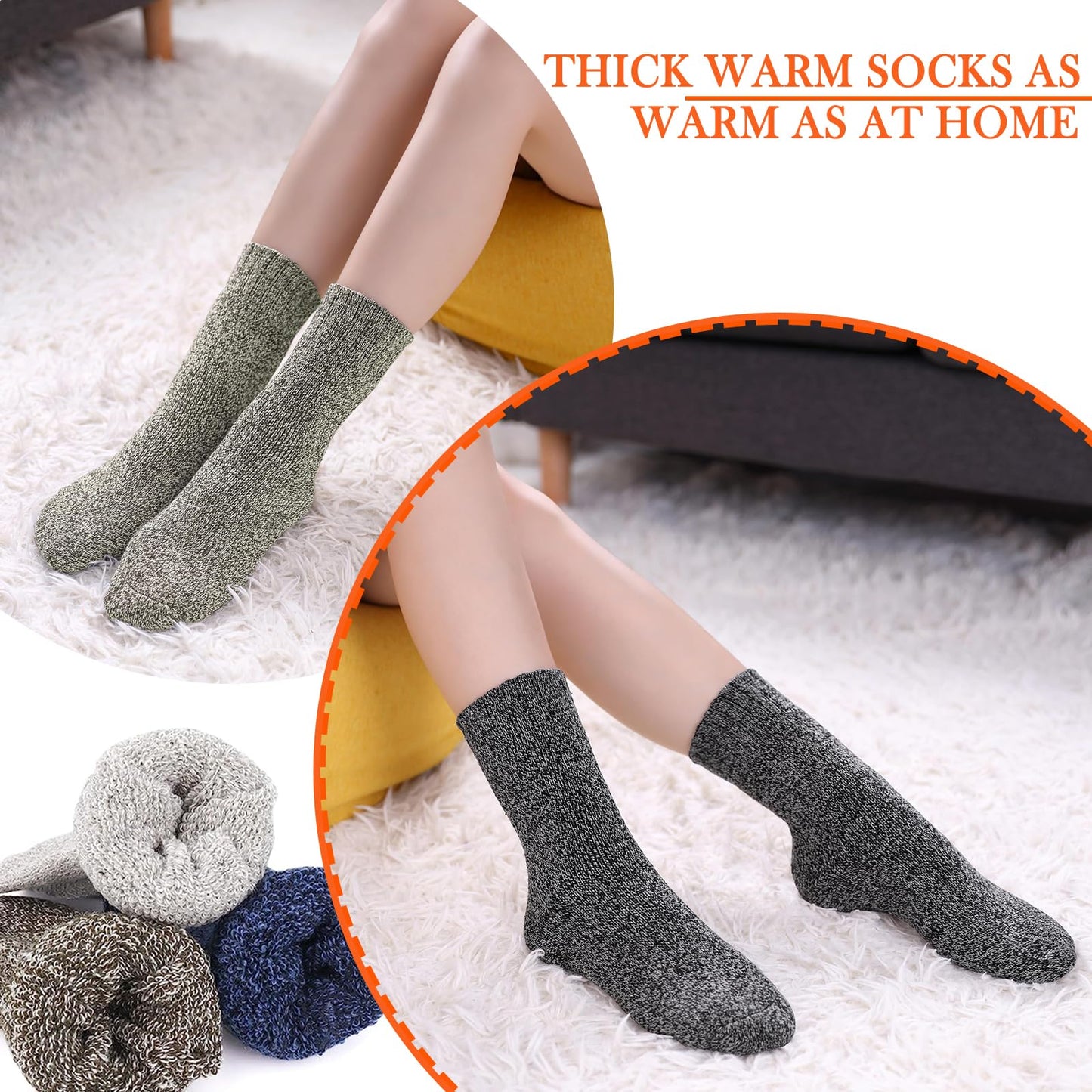 Hocerlu 5 Pairs Thermal Socks for Women and Men, Thick Winter Wool Warm Socks Cosy Boot Socks for Unisex, Size UK 4-8