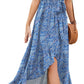 GRECERELLE Womens Summer Maxi Dress Boho Floral Cocktail Polka Dot Wrap Dresses V Neck Casual Party Bohemian Flowy Long Dress for Ladies (Fp Cashew Cyanblue, L)